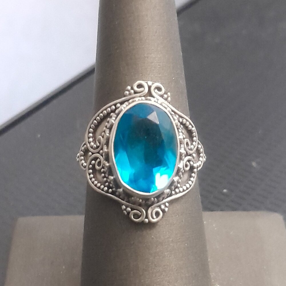 Flawless 5 Ct Blue Topaz Ring - .925 Sterling Silver   (NWOT}